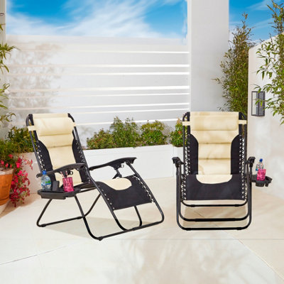 Neo Pair of Outdoor Zero Gravity XL Sun Loungers - Cream