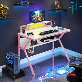Neo Pink Ergonomic 2 Tier Gaming Desk
