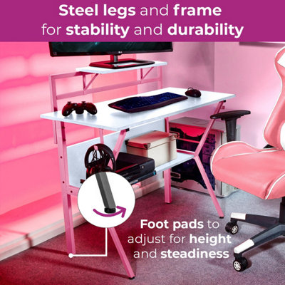 Neo Pink Ergonomic 2 Tier Gaming Desk