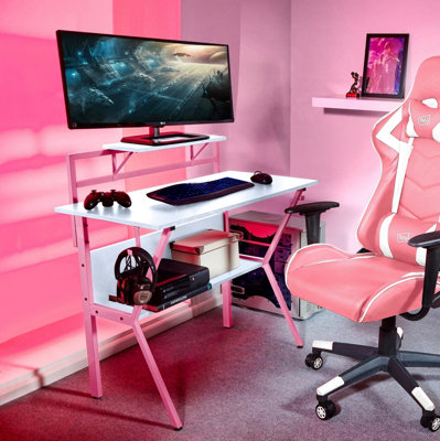 Neo Pink Ergonomic 2 Tier Gaming Desk