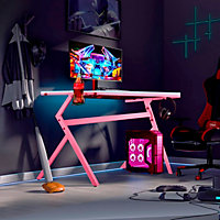 Neo Pink Ergonomic Gaming Desk with Headphone Hook