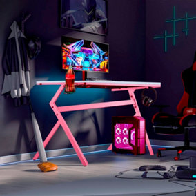 Neo Pink Ergonomic Gaming Desk with Headphone Hook