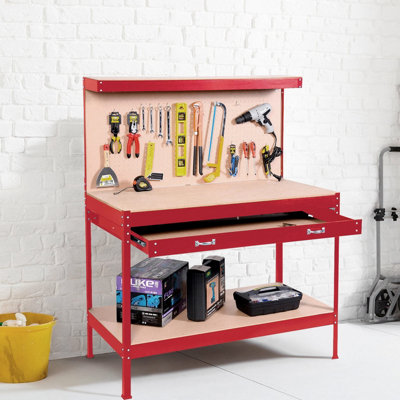 Neo Red Workbench Heavy-Duty Steel Pegboard Drawer