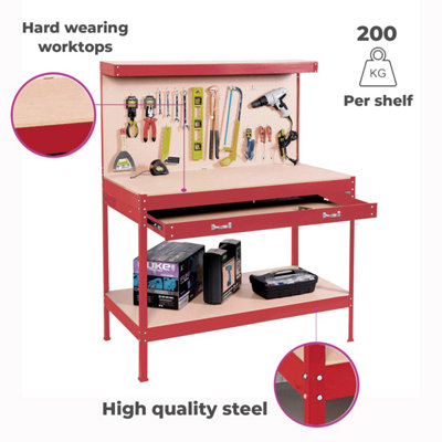 Neo Red Workbench Heavy-Duty Steel Pegboard Drawer