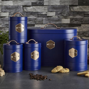 Neo Retro Inspired Matt & Copper 5 Piece Kitchen Canister Set Navy