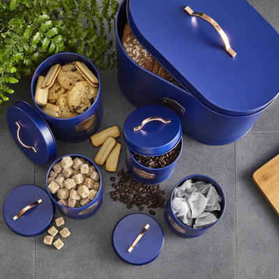 Neo Retro Inspired Matt & Copper 5 Piece Kitchen Canister Set Navy