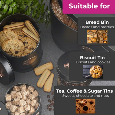 Neo Retro Inspired Sleek Matt & Copper 5 Piece Kitchen Canister