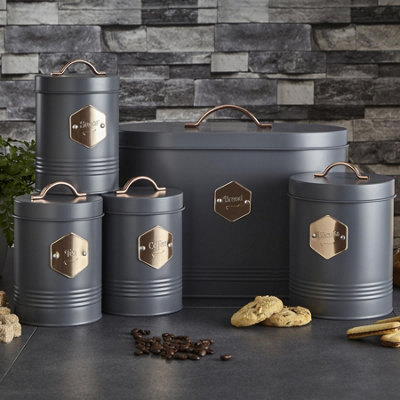 Neo Retro Inspired Sleek Matt Copper 5 Piece Kitchen Canister Set   Neo Retro Inspired Sleek Matt Copper 5 Piece Kitchen Canister Set Grey~5056293903424 01c MP