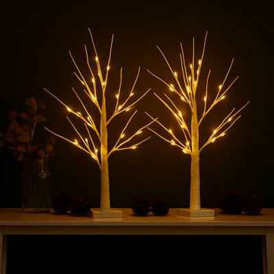 Neo Set of 2 LED Pre Lit Twig Tree Lights 60cm Birch Tree Lamp Warm ...