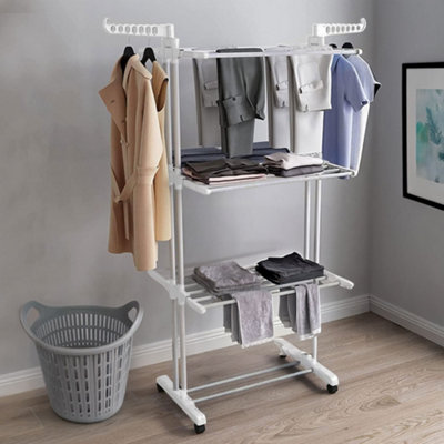 Neo White 4 Tier Clothes Horse Drying Rack Folding Side Wings Rail ...