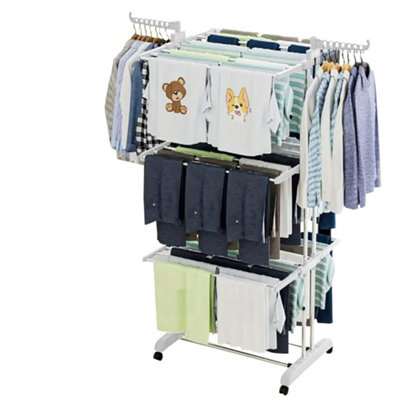 Neo White 4 Tier Clothes Horse Drying Rack Folding Side Wings Rail ...