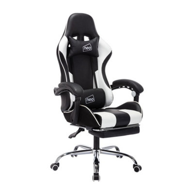Neo White Leather Computer Office Gaming Chair with Massage Function & Footrest