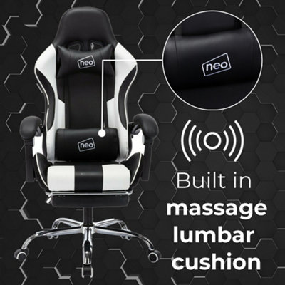 Neo White Leather Computer Office Gaming Chair with Massage Function & Footrest