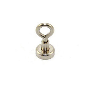 Neodymium Clamping Magnet with M4 Eyebolt for Hanging, Holding or Displaying Items - 16mm Diameter x 32mm High - 9.7kg Pull