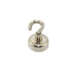 Neodymium Clamping Magnet with M4 Hook for Hanging, Holding or Displaying Items - 20mm Diameter x 34mm High - 16.5kg Pull