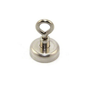 Neodymium Clamping Magnet with M5 Eyebolt for Hanging, Holding or Displaying Items - 25mm Diameter x 36mm High - 20kg Pull