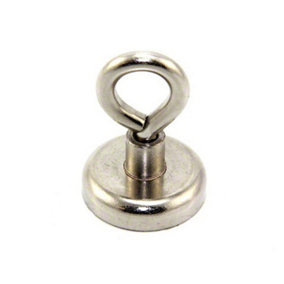 Neodymium Clamping Magnet with M6 Eyebolt for Hanging, Holding or Displaying Items - 32mm dia - 36.4kg Pull