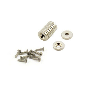 Neodymium Countersunk Magnets & Screws Pack for Furniture Fixings, Hanging Artwork, and Keeping Draws Closed - 10mm Dia - North