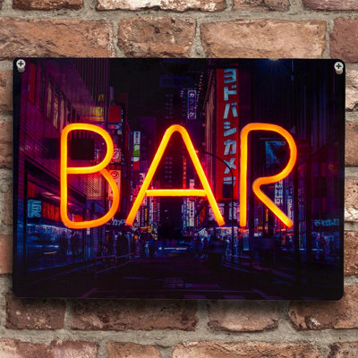 Neon Effect Bar Light with Cityscape Background