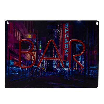 Neon Effect Bar Light with Cityscape Background