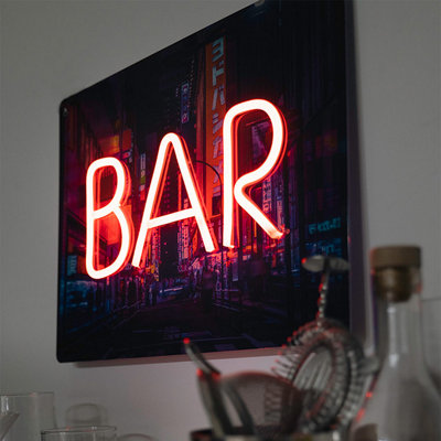 Neon Effect Bar Light with Cityscape Background - 3