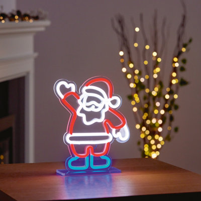 Neon LED Christmas Santa Light Sign Table Top Decoration Small Xmas ...