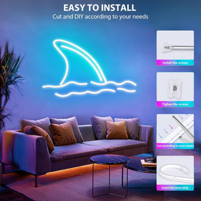 Neon LED Strip 5M Cable with Power Adapter with Remote control, RGB ...