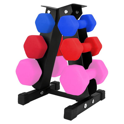Neoprene Hex Dumbbell Set 3 Pairs 7kg to 9kg with Rack for Home Gym ...