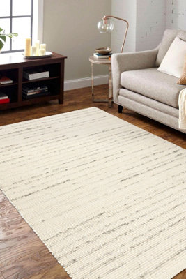 NEPAL 2100 white / natural grey - woolen, double-sided, natural  140x190 cm