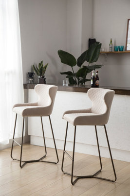 Neptune Cream Velvet Breakfast Bar Stools Kitchen Chair Fixed Height Brass Legs DIY at B&Q