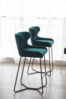 Neptune Green Velvet Breakfast Bar Stools Kitchen Chair Fixed Height