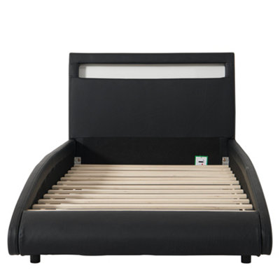 Neptune LED Lights Headboard Gaming Style Black Faux Leather Bed Frame - Single, Small Double, Double