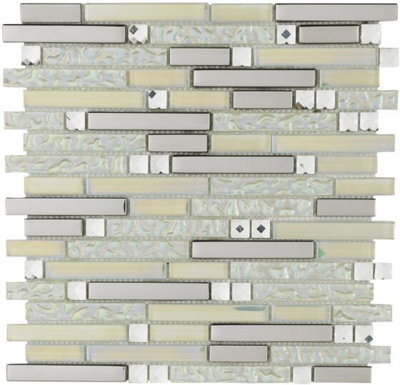 Neptune Pearlescent Glass, Metal & Mirror Mix Random Mosaic