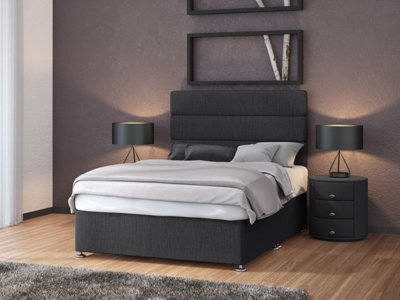 Neptune Spring Charcoal Linen 2 Drawer Divan Set And Headboard Double