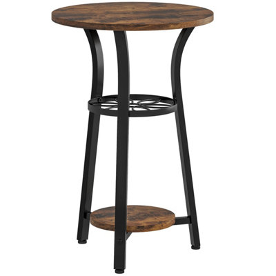 Neri Round 3-Tier Side Table in Rustic Brown and Black with Floral Patterned Shelf