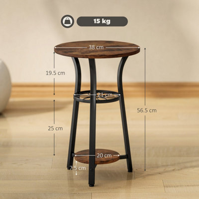 Neri Round 3-Tier Side Table in Rustic Brown and Black with Floral Patterned Shelf