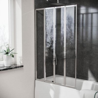 Nes Home 1000 x 1400 mm 4 Fold Door Bath Shower Screen Black Frame