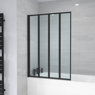 Nes Home 1000 x 1400 mm 4 Fold Door Bath Shower Screen Black Frame