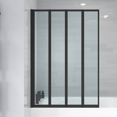 Nes Home 1000 x 1400 mm 4 Fold Door Bath Shower Screen Black Frame