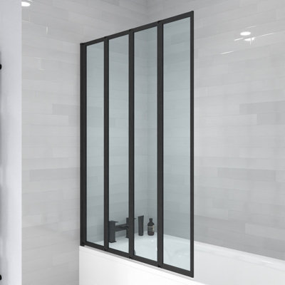 Nes Home 1000 x 1400 mm 4 Fold Door Bath Shower Screen Black Frame - 3
