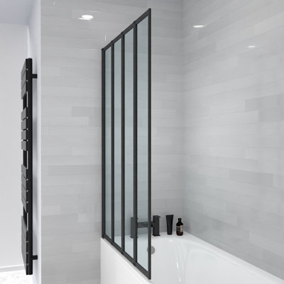 Nes Home 1000 x 1400 mm 4 Fold Door Bath Shower Screen Black Frame - 4