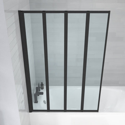 Nes Home 1000 x 1400 mm 4 Fold Door Bath Shower Screen Black Frame - 5