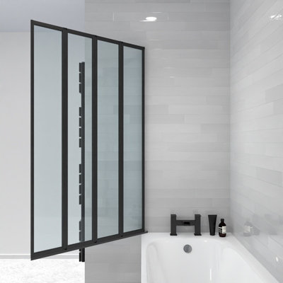 Nes Home 1000 x 1400 mm 4 Fold Door Bath Shower Screen Black Frame