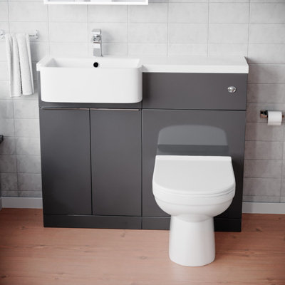 Nes Home 1000mm Anthracite Left Hand Freestanding Cabinet with Basin, WC Unit & Toilet