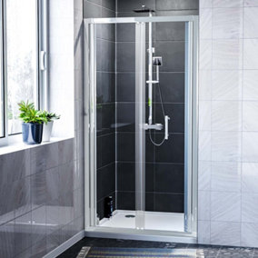 Nes Home 1000mm Bi-Fold Shower Enclosure Door Chrome 6mm Tempered Glass