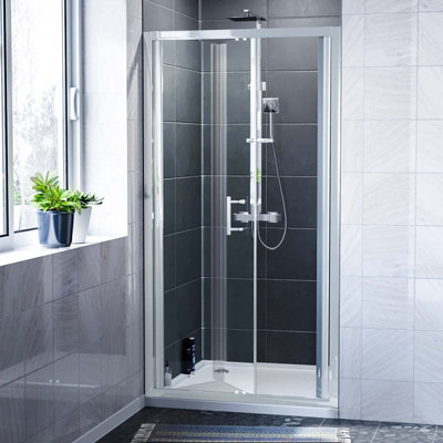 Nes Home 1000mm Bi-Fold Shower Enclosure Door Chrome 6mm Tempered Glass
