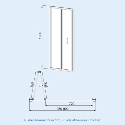 Nes Home 1000mm Bi-Fold Shower Enclosure Door Chrome 6mm Tempered Glass - 4