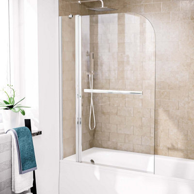 Nes Home 1000mm Curved Glass Bath Screen Swing Door & Towel Bar Chrome ...