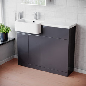 Nes Home 1000mm Left Hand Freestanding  Anthracite Cabinet with Basin & WC Unit