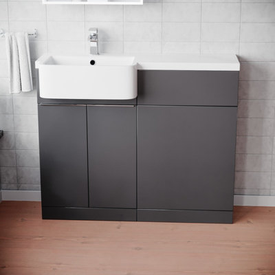 Nes Home 1000mm Left Hand Freestanding  Anthracite Cabinet with Basin & WC Unit